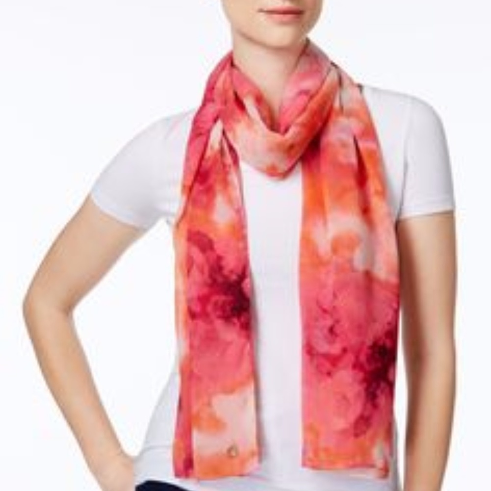 Calvin Klein Abstract Cloud Chiffon Scarf Hibiscus